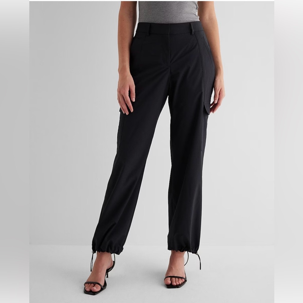 Express black high waisted nylon covertible hem cargo dress pant